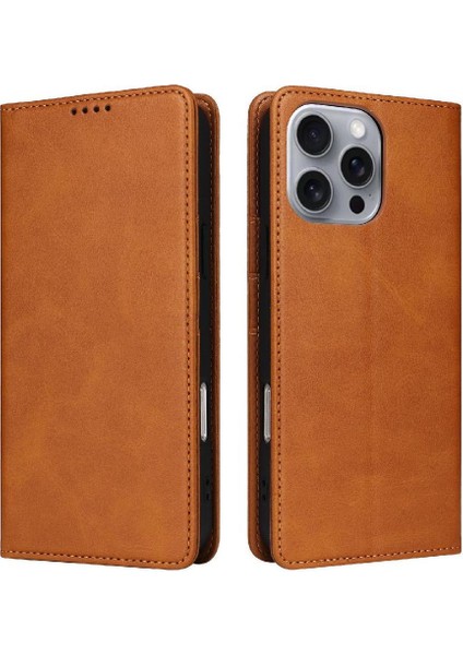 IPhone 16 Pro Max Flip Case Pu Deri Kart Yuvası ile Uyumlu Rfıd Saf (Yurt Dışından)