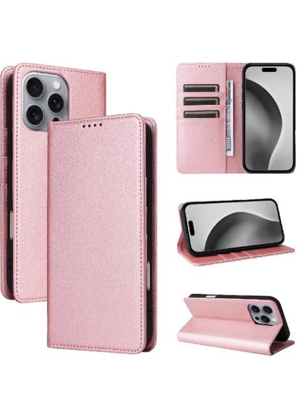 IPhone 16 Pro Max Flip Case Pu Deri Kart Yuvası ile Uyumlu Rfıd Saf (Yurt Dışından)