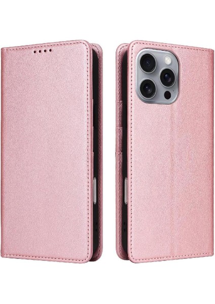 IPhone 16 Pro Max Flip Case Pu Deri Kart Yuvası ile Uyumlu Rfıd Saf (Yurt Dışından)