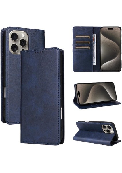IPhone 15 Pro Max Flip Case Pu Deri Kart Yuvası Saf Rfıd ile Uyumlu (Yurt Dışından)