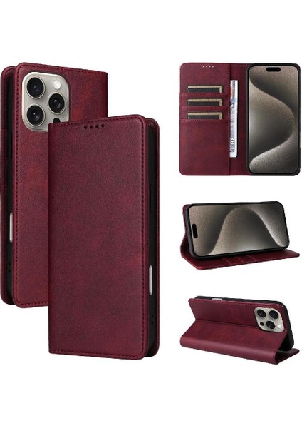 IPhone 15 Pro Max Flip Case Pu Deri Kart Yuvası Saf Rfıd ile Uyumlu (Yurt Dışından)