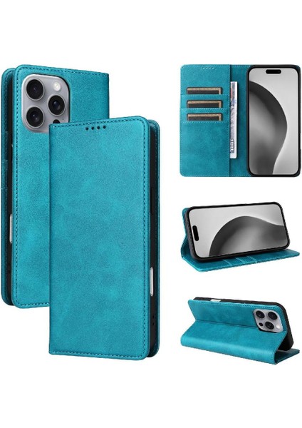 IPhone 16 Pro Max Flip Case Pu Deri Kart Yuvası ile Uyumlu Rfıd Saf (Yurt Dışından)