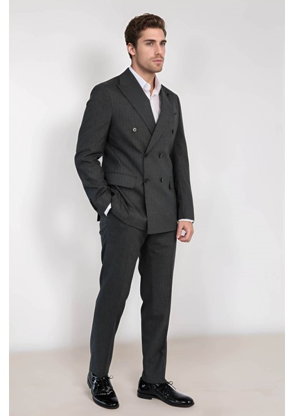 Çizgili Kruvaze Takım Elbise Gri modelleri