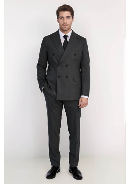 Çizgili Kruvaze Takım Elbise Gri indirimleri