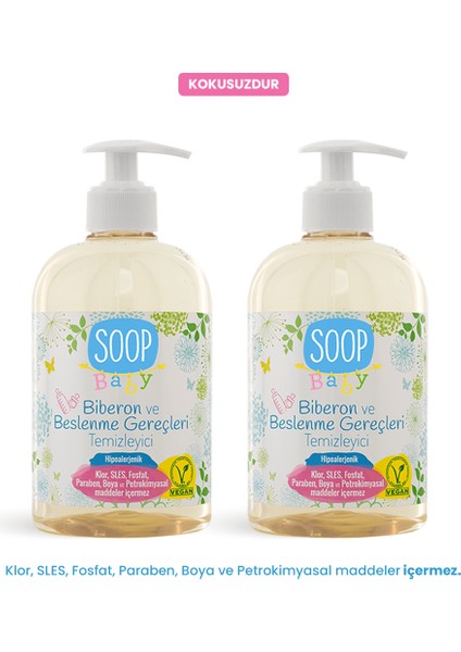 Bebek Biberon ve Beslenme Gereçleri Temizleyici 2 x 500 ml | Bitkisel Sabun Bazlı | Hipoalerjenik