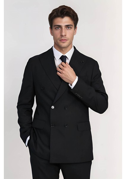 Çizgili Kruvaze Takım Elbise Lacivert