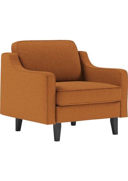 AJ102 Robin Tekli Koltuk Berjer Karamel Kadife Kumaş Modern Ahşap Minimal Siyah Ayak