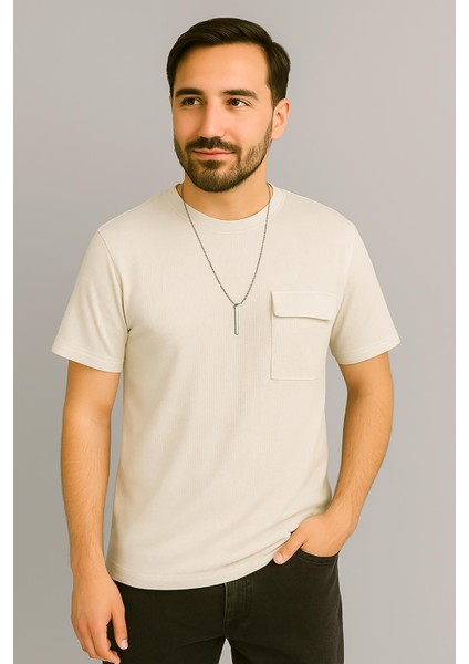 Erkek Tshirt Kolyeli-Cepli Gofre Likralı Kumaş (Dar Kalıp) modelleri