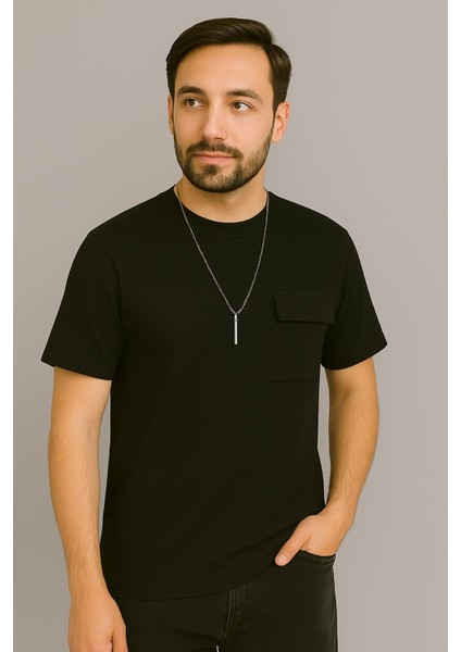 Erkek Tshirt Kolyeli-Cepli Gofre Likralı Kumaş (Dar Kalıp) fırsatları