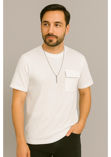 Erkek Tshirt Kolyeli-Cepli Gofre Likralı Kumaş (Dar Kalıp) modelleri