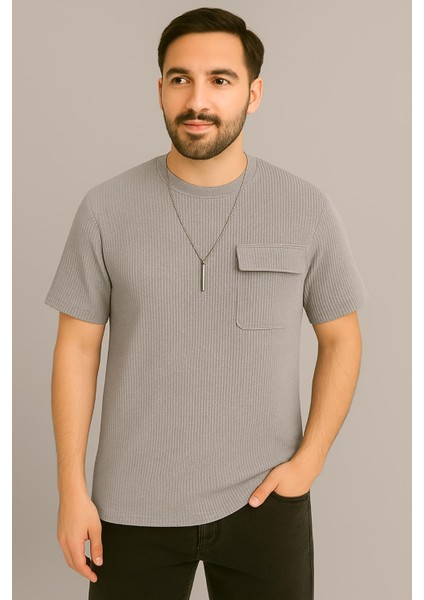 Erkek Tshirt Kolyeli-Cepli Gofre Likralı Kumaş (Dar Kalıp) modelleri