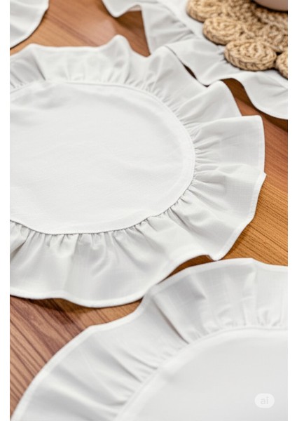 5 Parça Fırfırlı Ranforce Pamuklu Kumaş Runner Set 1 Runner , 4 Amerikan Servis fırsatları