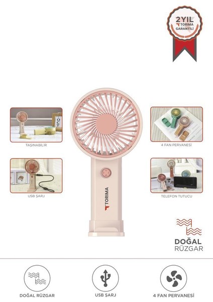 F-27 Pembe Taşınabilir Şarj Edilebilir Mini El Fanı ve Masa Fanı Soğutucu Pervane