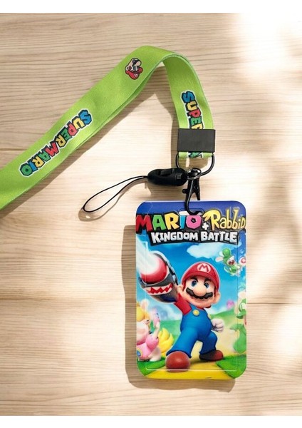 Süper Mario Yaka Kartı ,kart Taşıma Askısı, Boyun Askı Ipi ve Telefon Askı Aparatı,
