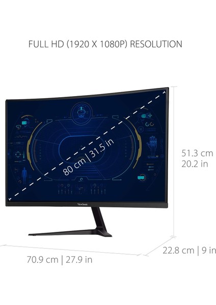 VX3218-PC-MHD 32 Inç 180 Hz 1 Ms (Mprt) Tepki Süresiyle Hassaslık Kavisli Hd Oyuncu Monitörü fırsatları
