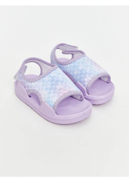 Lcw Steps Kız Bebek Plaj Sandaleti Cırt Cırtlı Rahat Tabanlı Desenli