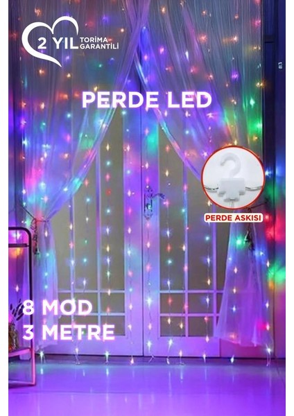 Lw-77 Rgb 300 Ledli 10 Sarkıt Perde LED Işık 3x3 Metre Peri Telli LED