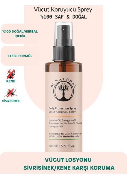 Di Naturel %100 Doğal Koruyucu Vücut Losyonu Sprey Çocuk Için Uygun Okaliptus Vegan 100 ml