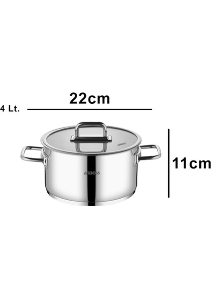 Nova Paslanmaz Çelik Cam Kapaklı Derin Tencere 22X11 cm