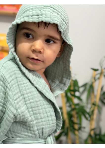 %100 Organik 4 Katlı Multi Muslin Bornoz -Nil Yeşili