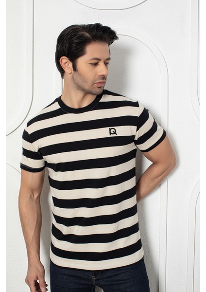 Urban Stripe Erkek Tişört – Siyah & Bej Dengeyle Gelen Stil fırsatları