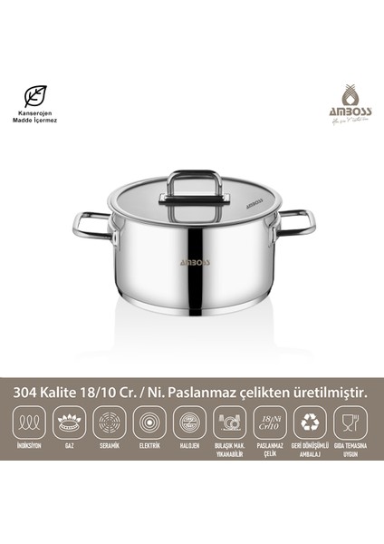 Nova Paslanmaz Çelik Cam Kapaklı Derin Tencere 26X15 cm