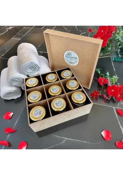 9’lu Banyo Tuzu Seti 50GR Cam Kavanozlar Ahşap Kutu Içerisinde fiyatları