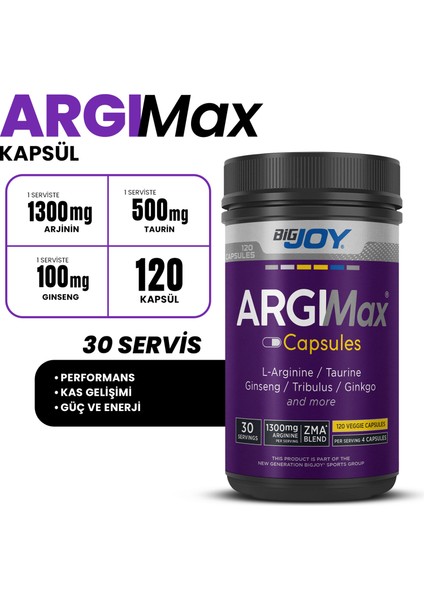 Argimax Taurine Zma ginseng Trİbulus Cinko L-Arginin Ginkgo 120 Tablet