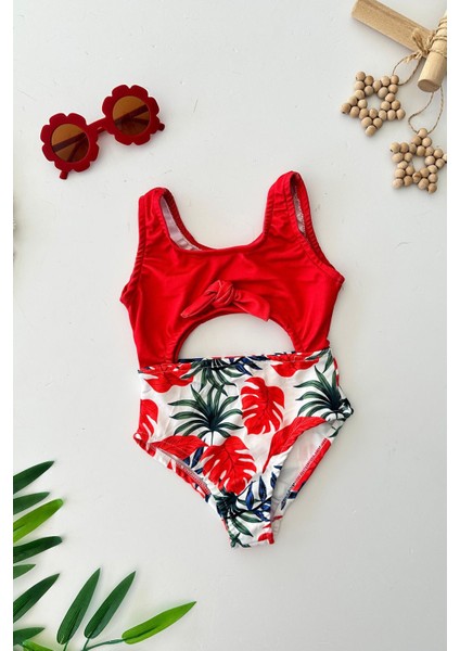 (3-10 Yaş) Bağlama Detaylı Kız Çocuk Bikini Mayo takım - Kırmızı