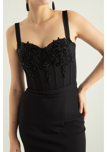 Kadın Siyah Taşlı Yırtmaçlı Söz Nişan Nikah Abiye Elbise fırsatları