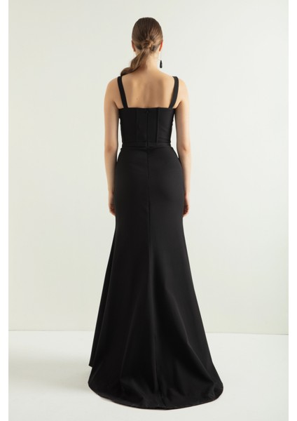 Kadın Siyah Taşlı Yırtmaçlı Söz Nişan Nikah Abiye Elbise indirimleri