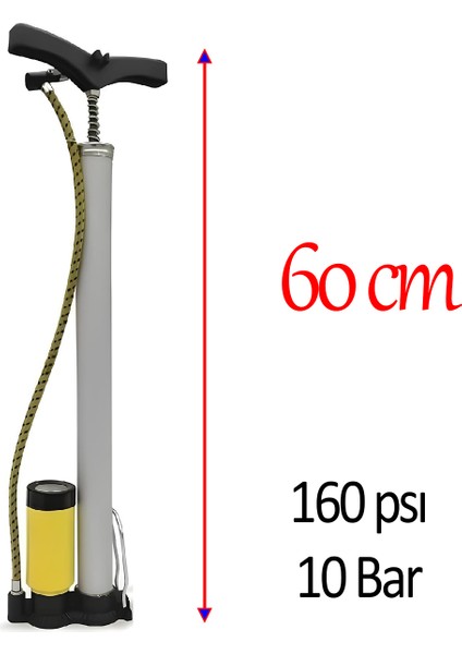 El Tipi Metal Göstergeli Bisiklet Pompası Gri Ayak Tutamaklı Top Teker Şambrel Şişirme 160 Psı modelleri