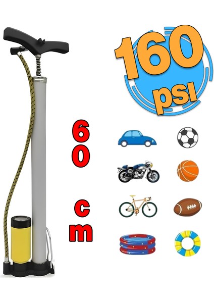 El Tipi Metal Göstergeli Bisiklet Pompası Gri Ayak Tutamaklı Top Teker Şambrel Şişirme 160 Psı indirimleri