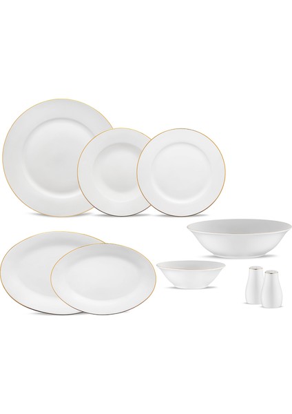 New Bone Frezya 56 Parça 12 Kişilik Yuvarlak Yemek Takımı Gold