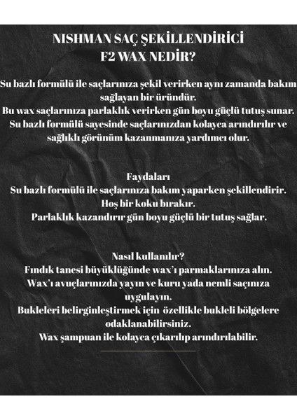 Nıshman F2 Saç Şekillendirici ve Bukle Belirginleştirici Bakım Yapan Wax 100 ml fiyatları