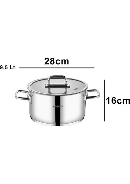 Nova Paslanmaz Çelik Cam Kapaklı Derin Tencere 28X16 cm