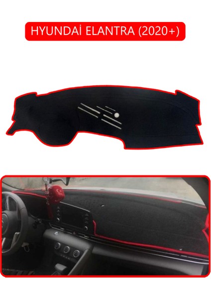 Hyundai Elantra 2020+TORPİDO Koruma Halısı Kırmızı Kenar