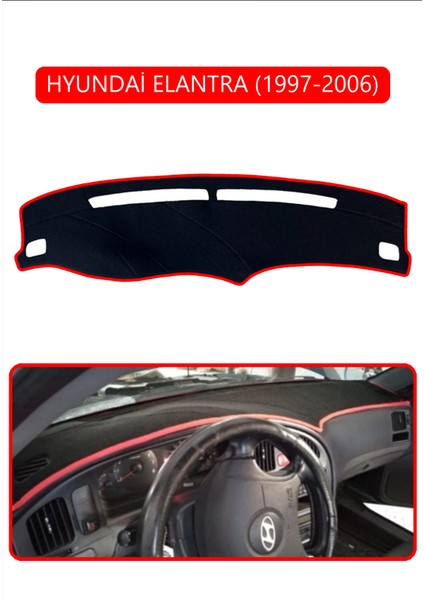Hyundai Elantra 1997-2006TORPİDO Koruma Halısı Kırmızı Kenar