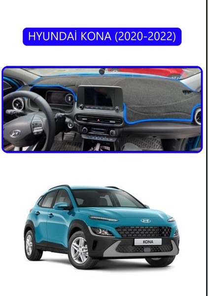 Hyundai Kona 2020-2022TORPİDO Koruma Halısı Mavi Kenar