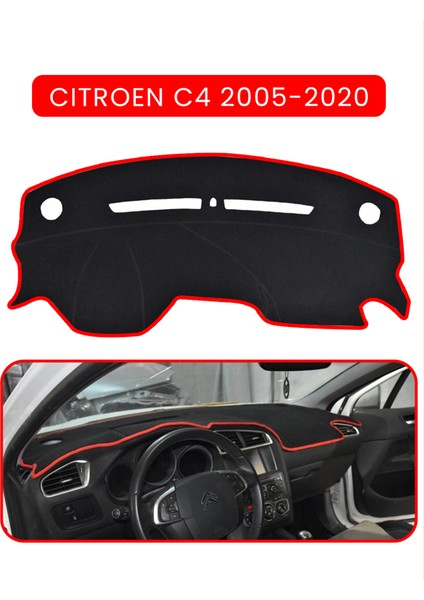 Cıtroen C4 2005-2020TORPİDO Koruma Halısı Kırmızı Kenar