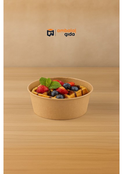 Kraft Karton Salata Kasesi 1100CC Yuvarlak Makarna Yemek Tatlı Meyve Saklama Kabı - 25 Adet