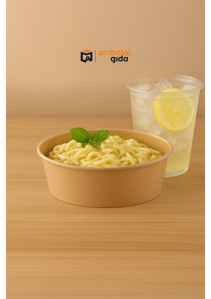 Kraft Karton Salata Kasesi 1100CC Yuvarlak Makarna Yemek Tatlı Meyve Saklama Kabı - 25 Adet fiyatları
