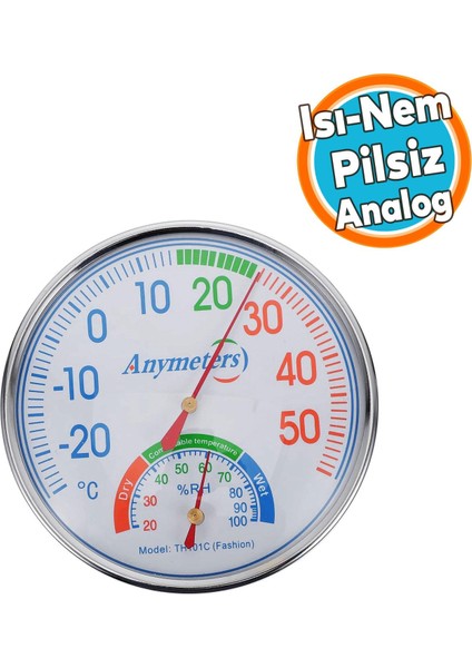Termometre Isı ve Nem Ölçer Sauna Sıcaklık Ölçme Derece Gösterge Pilsiz Mekanik Düz Analog 1 Adet