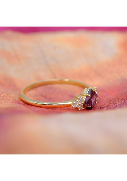 Gümüş Yüzük - Ametist Taşlı Alyans Yüzük-0.40 Karat Topaz Evlilik Teklifi 925 Ayar Kadın Gümüş Yüzük
