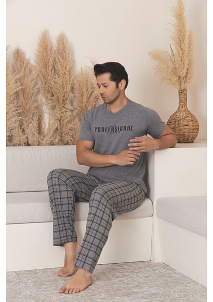 Erkek Ekose Desenli Kısa Kol Pijama Takımı