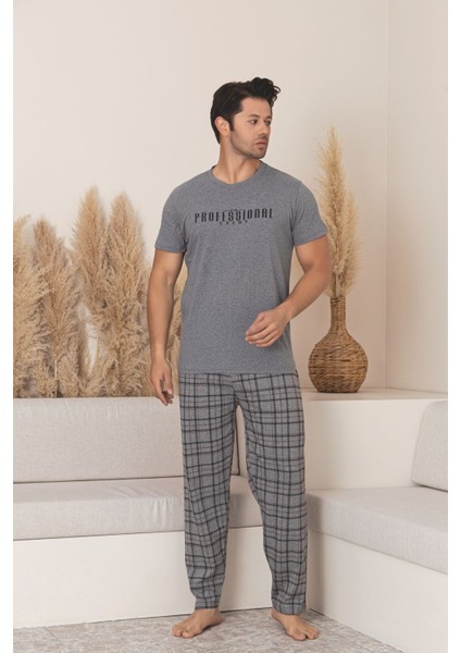 Erkek Ekose Desenli Kısa Kol Pijama Takımı