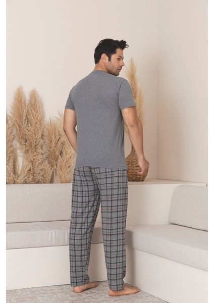 Erkek Ekose Desenli Kısa Kol Pijama Takımı