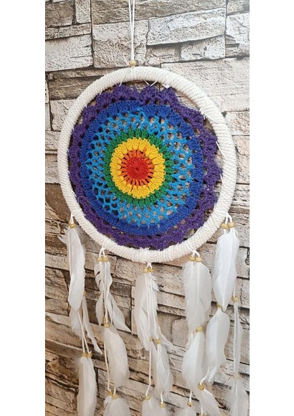 Düş Kapanı Makrome Dreamcatcher Gökkuşağı Kuş Tüyü Rüya Kapanı Duvar Süsü Elişi fiyatları