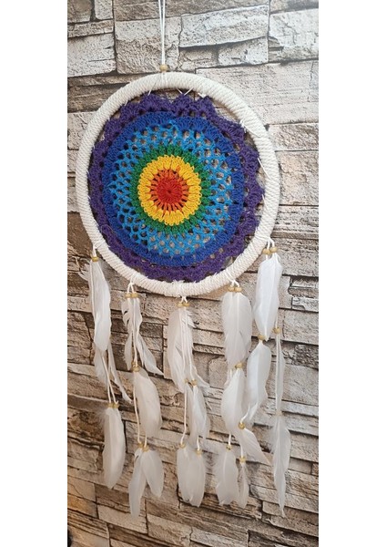 Düş Kapanı Makrome Dreamcatcher Gökkuşağı Kuş Tüyü Rüya Kapanı Duvar Süsü Elişi modelleri