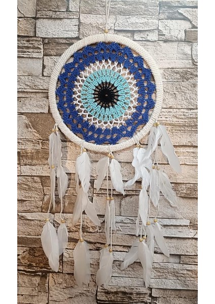 Düş Kapanı Makrome Dreamcatcher Nazar Boncuk Kuş Tüyü Rüya Kapanı Duvar Süsü Elişi